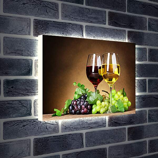 Лайтбокс световая панель - Два бокала красного и белого вина и виноград