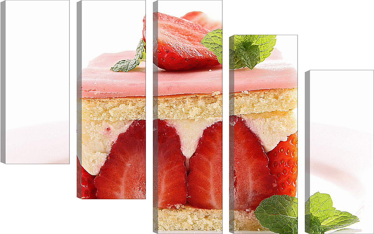 Модульная картина - Две половинки клубники сверху на десерте
