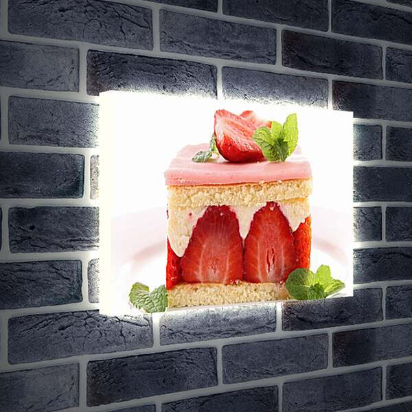 Лайтбокс световая панель - Две половинки клубники сверху на десерте