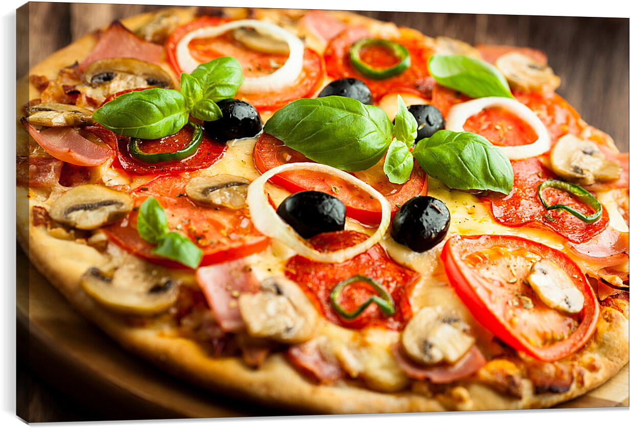 Постер и плакат - Грибная пицца с оливками