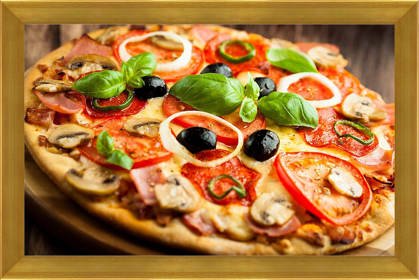 Картина в раме - Грибная пицца с оливками