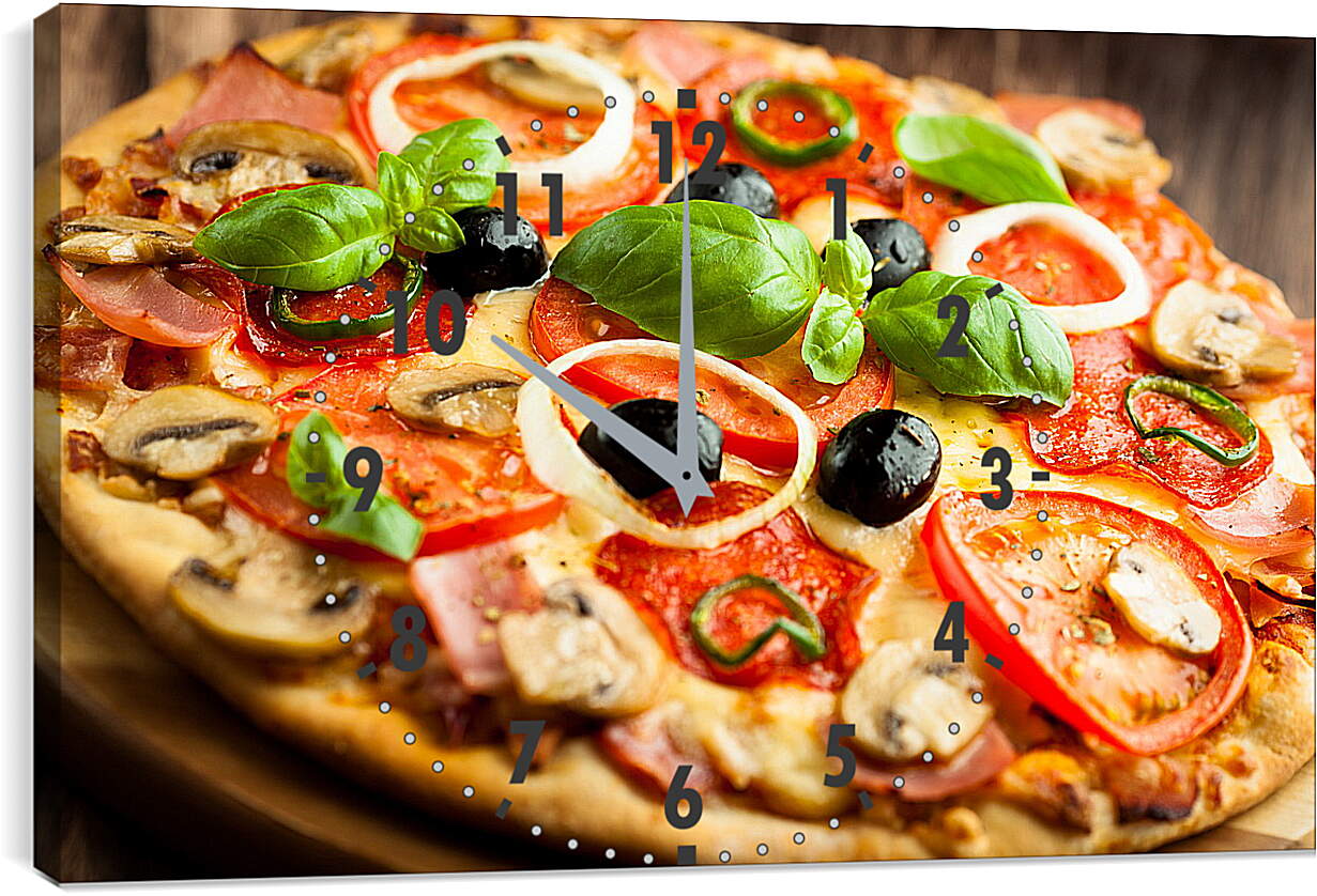 Часы картина - Грибная пицца с оливками