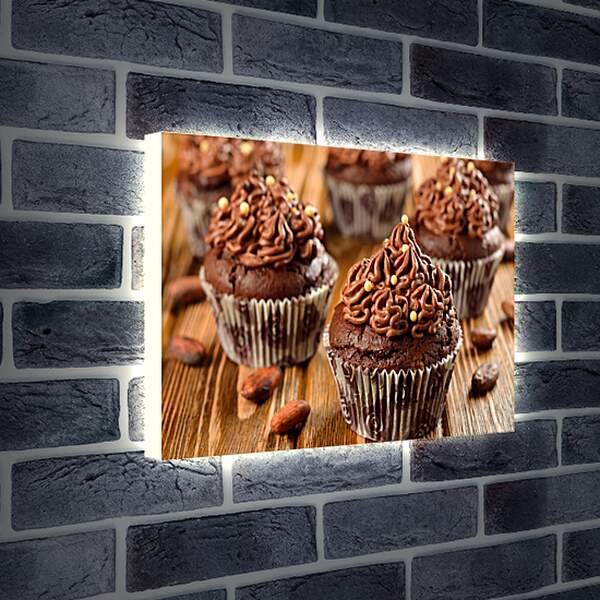 Лайтбокс световая панель - Десерт на деревянном столе в бумажных стаканчиках