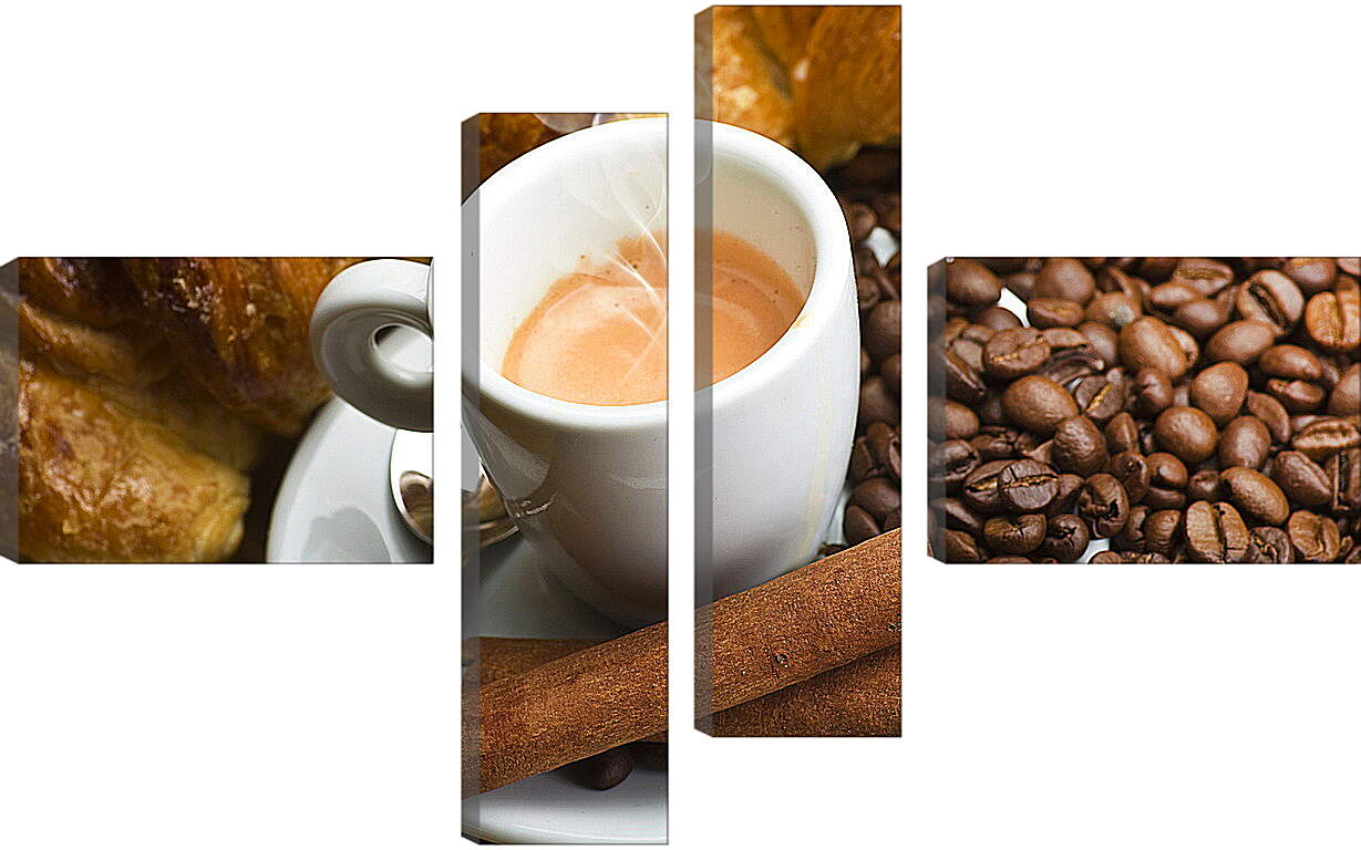 Модульная картина - Половина чашки кофе на блюдце и выпечка
