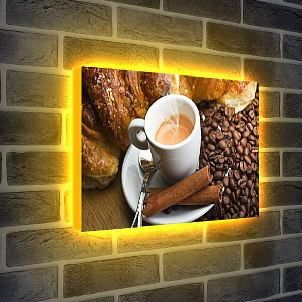 Лайтбокс световая панель - Половина чашки кофе на блюдце и выпечка