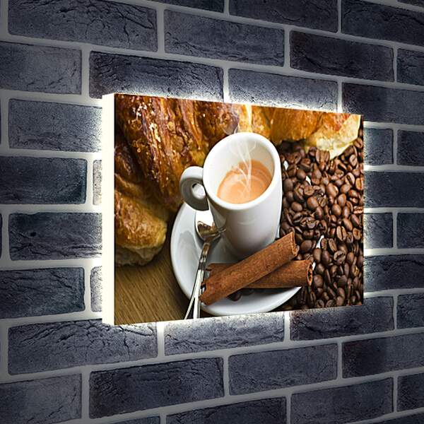 Лайтбокс световая панель - Половина чашки кофе на блюдце и выпечка
