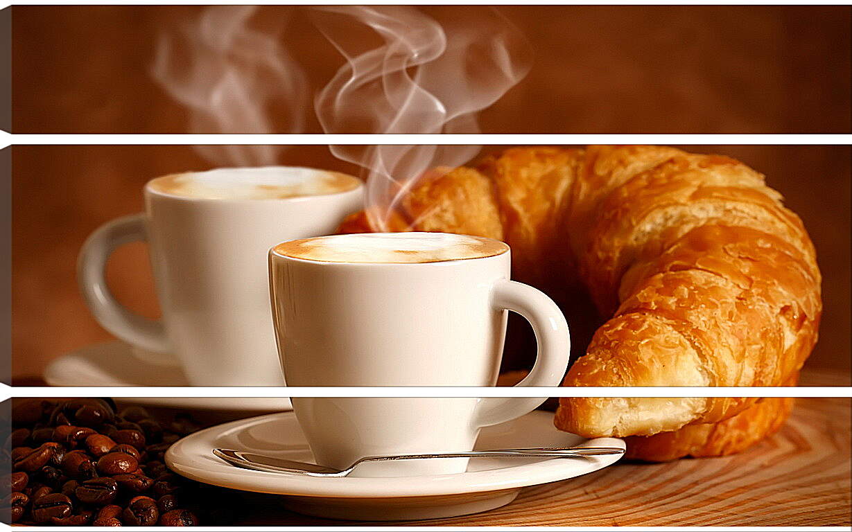 Модульная картина - Две чашечки горячего кофе и два круассана