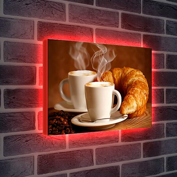 Лайтбокс световая панель - Две чашечки горячего кофе и два круассана