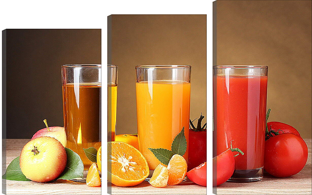 Модульная картина - Яблочный, апельсиновый, томатный соки