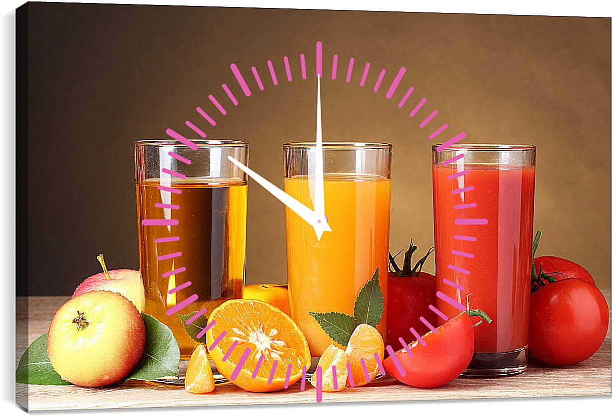 Часы картина - Яблочный, апельсиновый, томатный соки