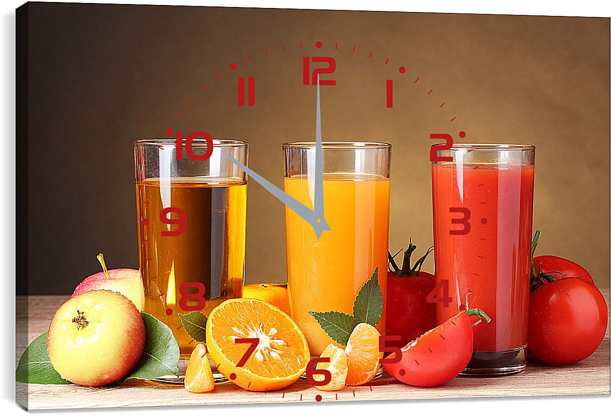 Часы картина - Яблочный, апельсиновый, томатный соки