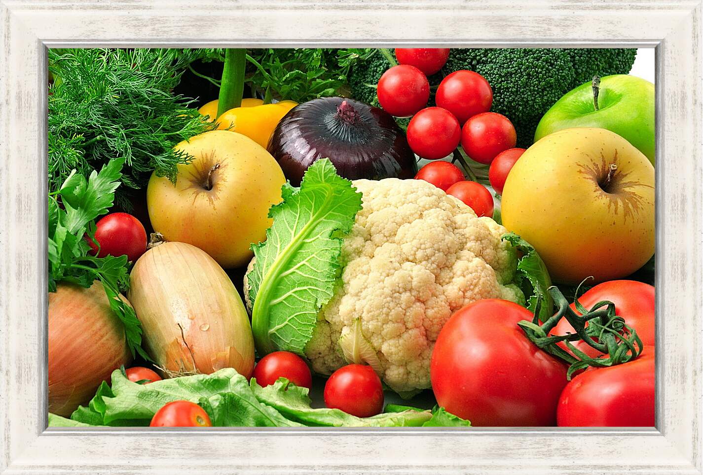 Картина в раме - Зелень, овощи и фрукты