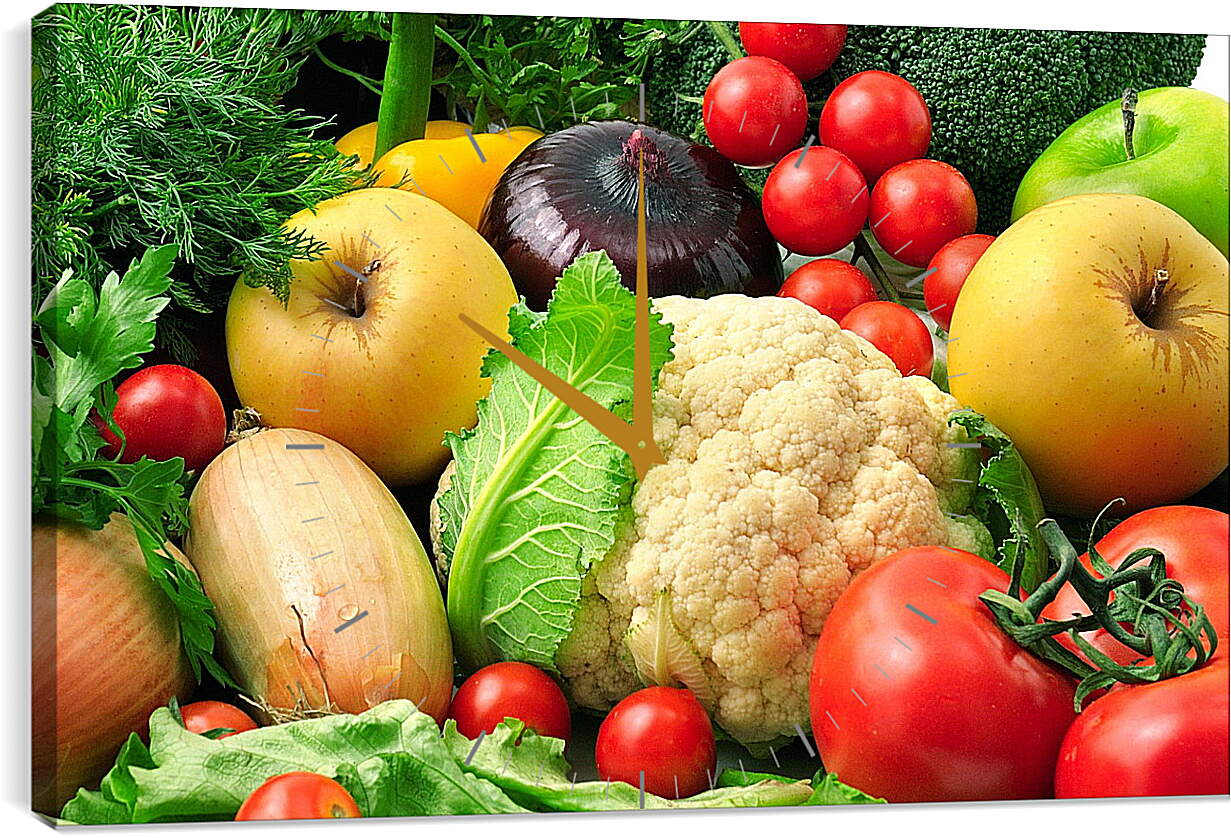 Часы картина - Зелень, овощи и фрукты
