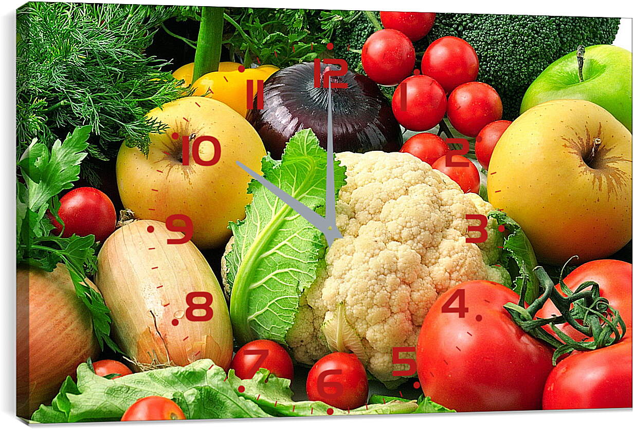 Часы картина - Зелень, овощи и фрукты