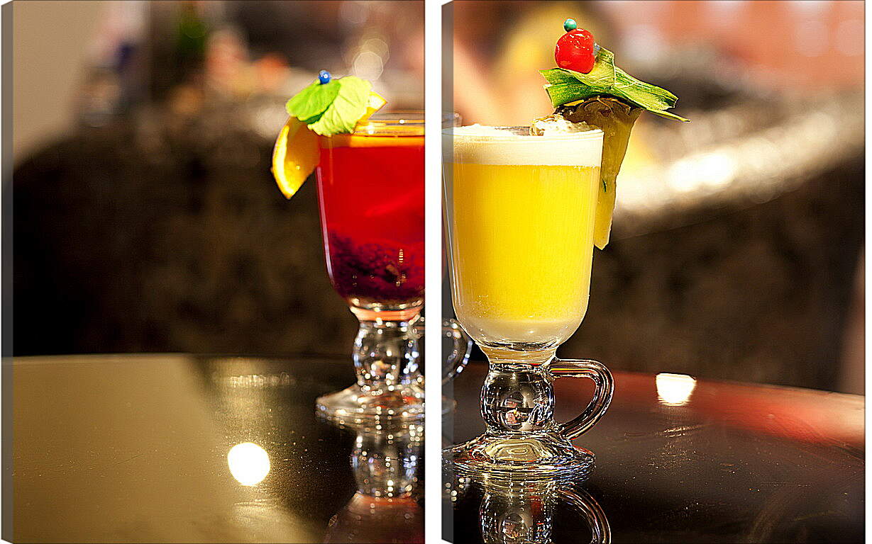 Модульная картина - Два коктейля красного и жёлтого цвета
