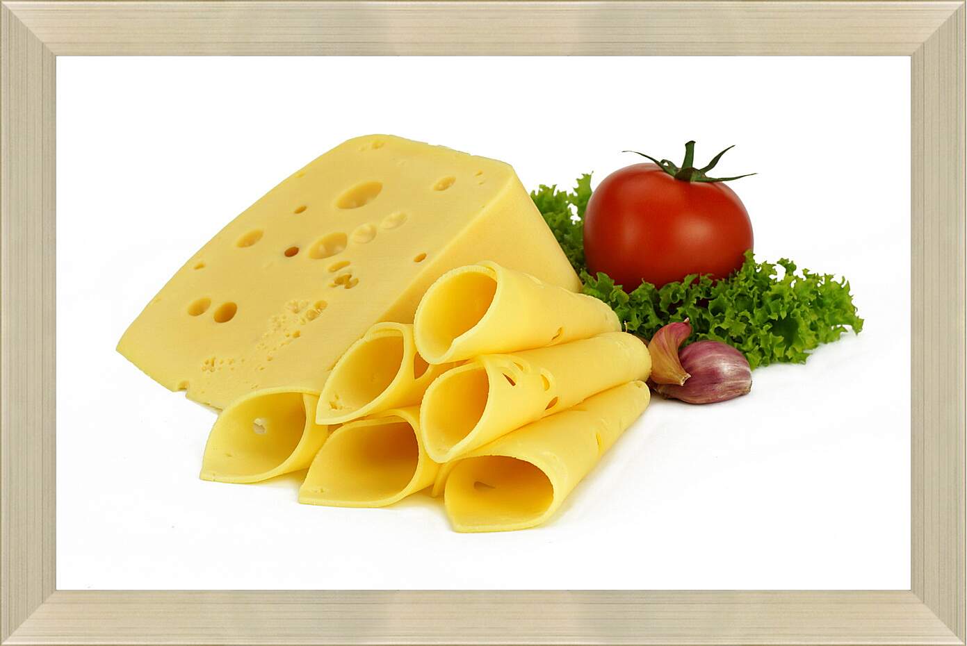Картина в раме - Вкуснейший сыр и спелый помидор