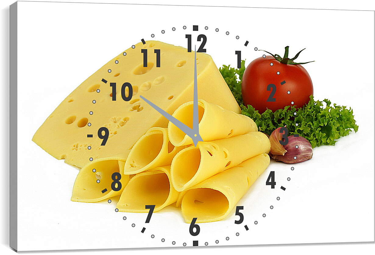 Часы картина - Вкуснейший сыр и спелый помидор