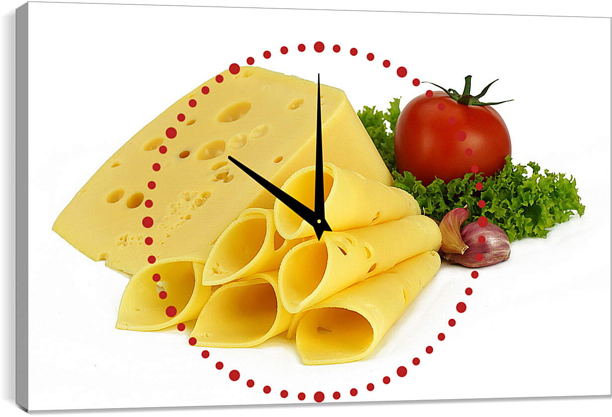 Часы картина - Вкуснейший сыр и спелый помидор
