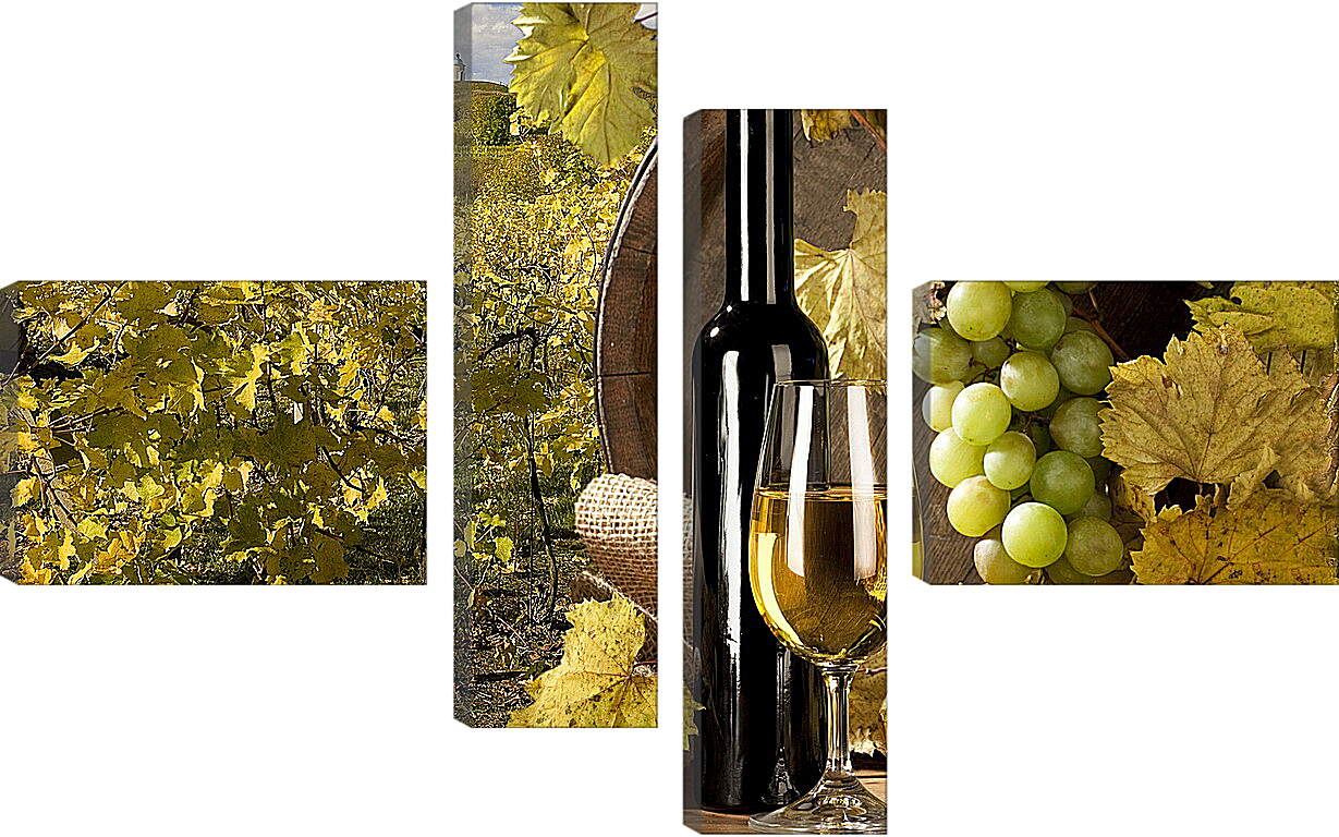 Модульная картина - Виноградник, бокал и бутылка вина
