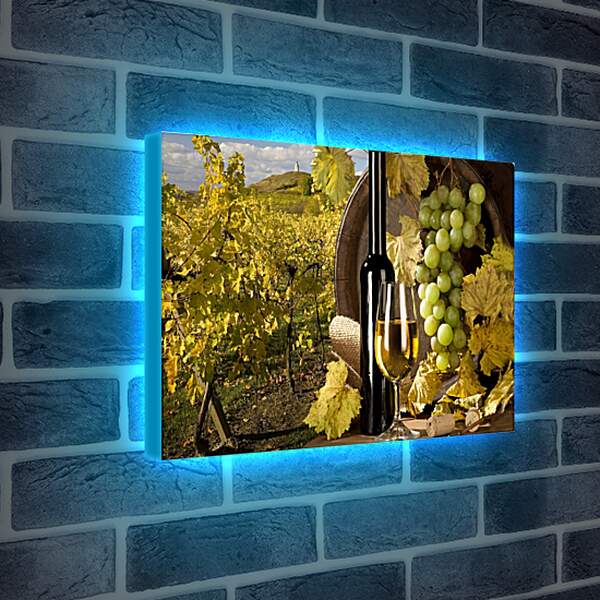 Лайтбокс световая панель - Виноградник, бокал и бутылка вина