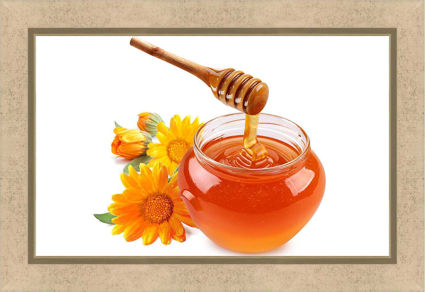 Картина в раме - Веретено и баночка мёда