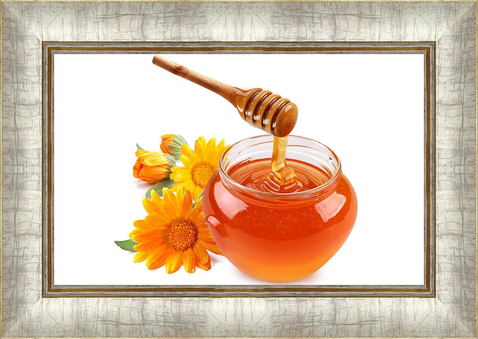 Картина в раме - Веретено и баночка мёда