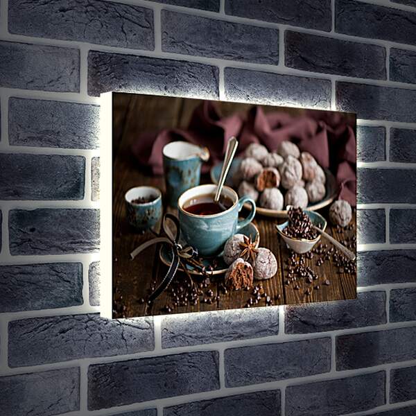 Лайтбокс световая панель - Пряники, зёрна кофе и чашка