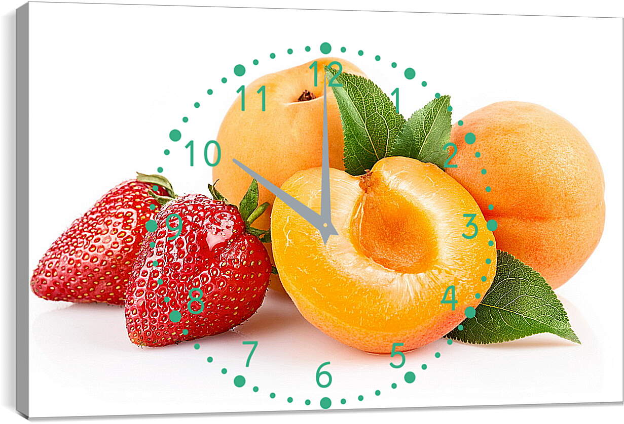 Часы картина - Две клубники и персики