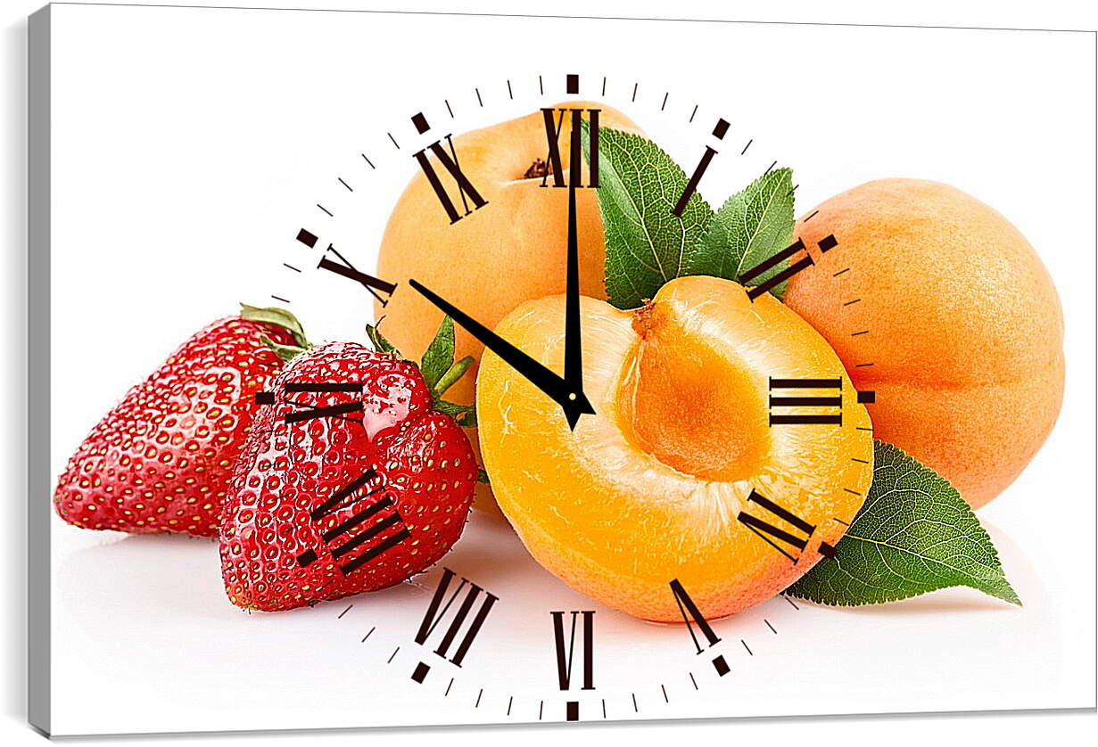 Часы картина - Две клубники и персики