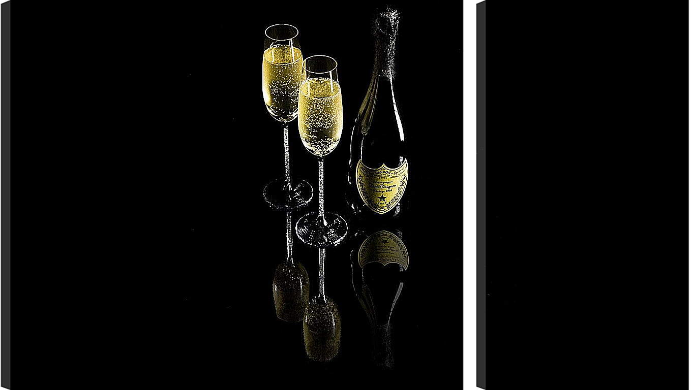 Модульная картина - Два красивых бокала и бутылка