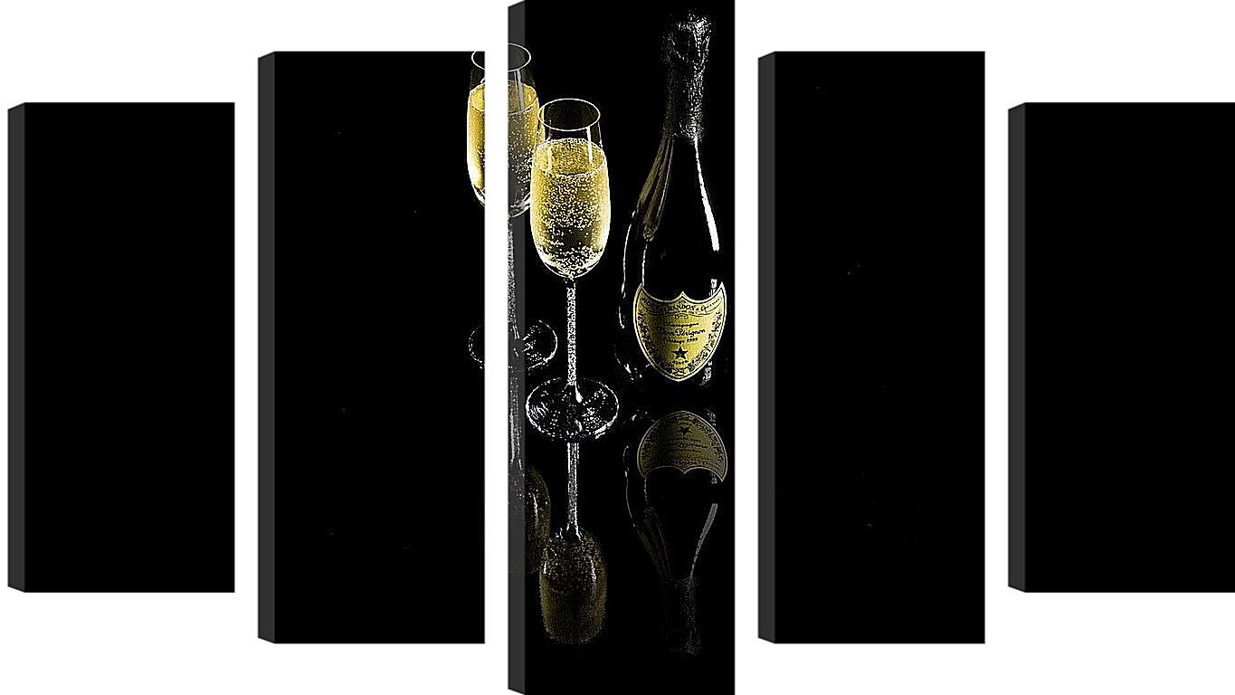 Модульная картина - Два красивых бокала и бутылка