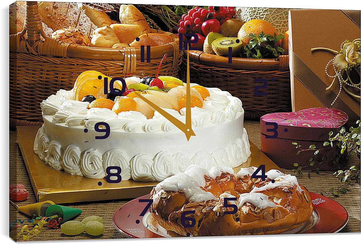 Часы картина - Фрукты, хлебная выпечка и торт