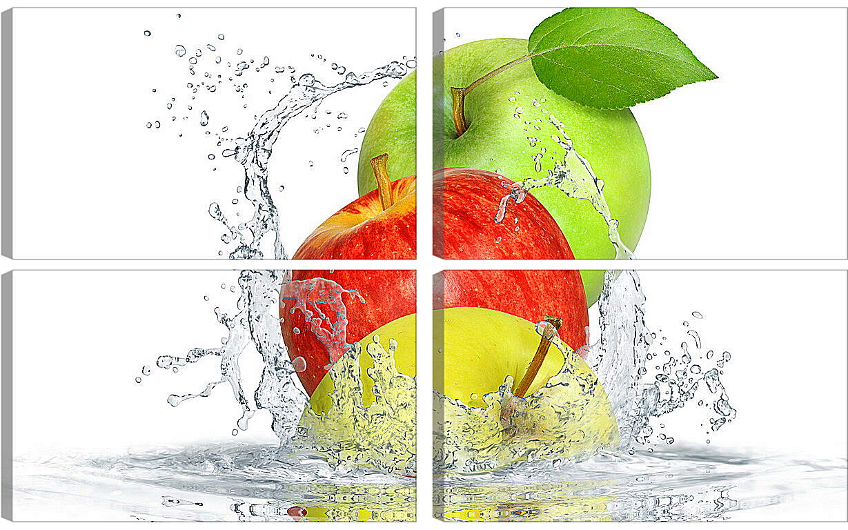 Модульная картина - Три яблока, зелёного, красного и жёлтого цвета