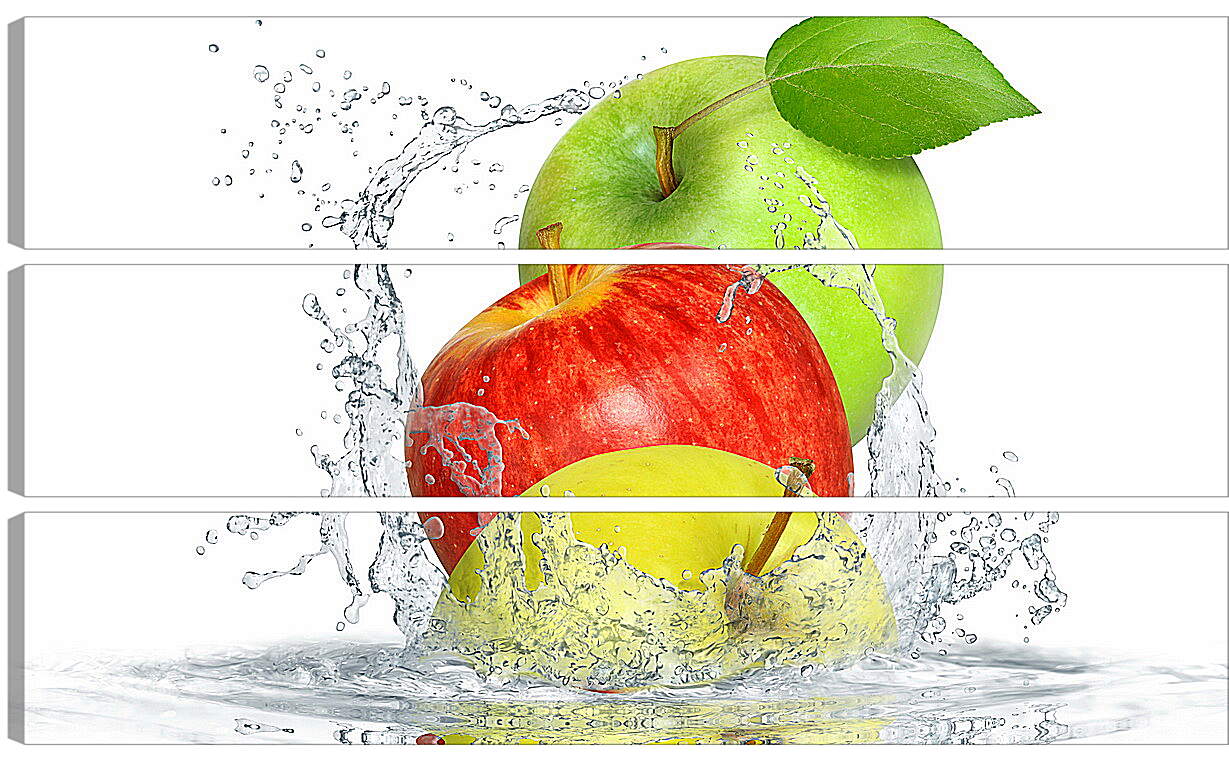 Модульная картина - Три яблока, зелёного, красного и жёлтого цвета