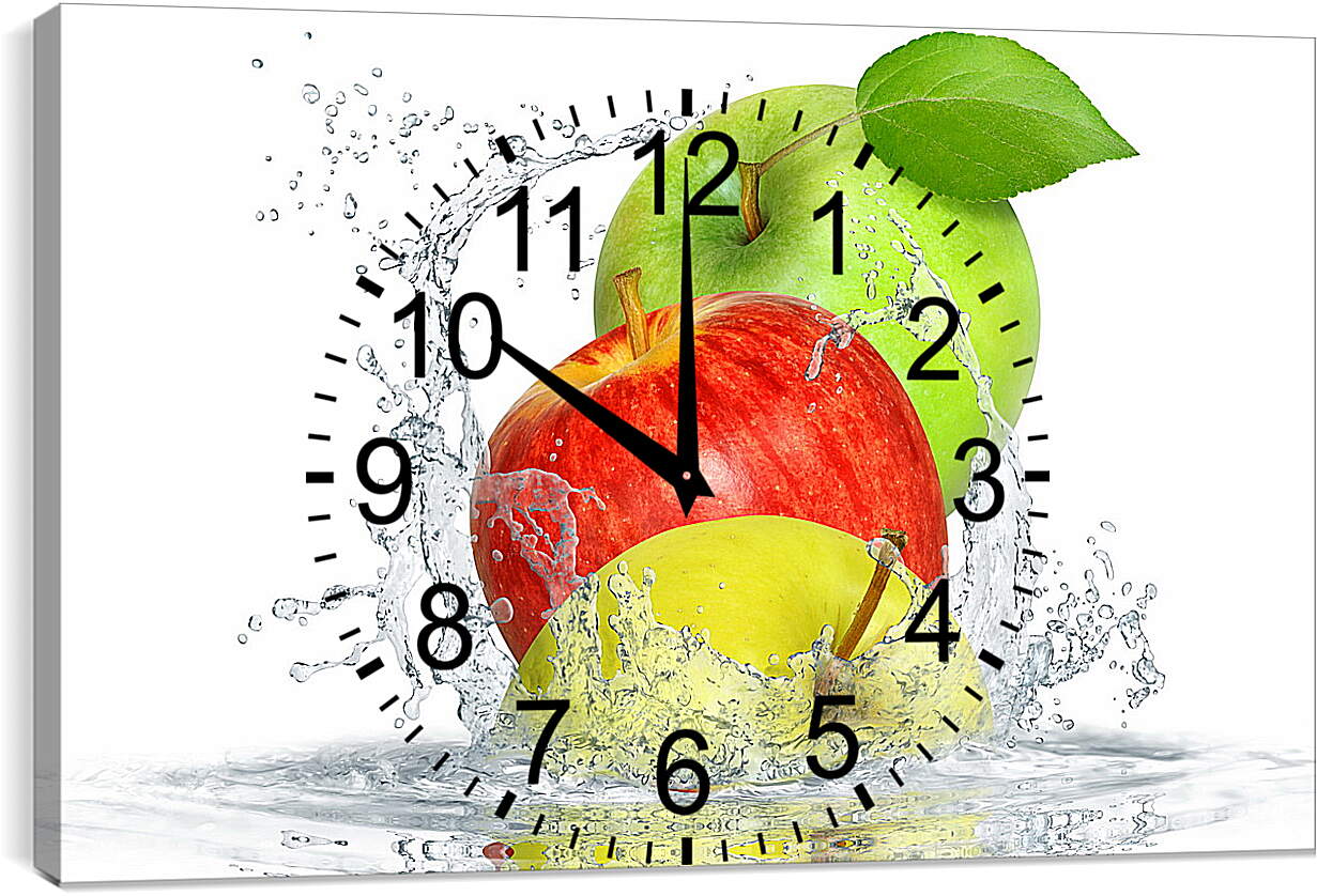 Часы картина - Три яблока, зелёного, красного и жёлтого цвета