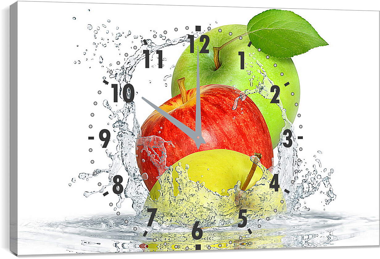Часы картина - Три яблока, зелёного, красного и жёлтого цвета