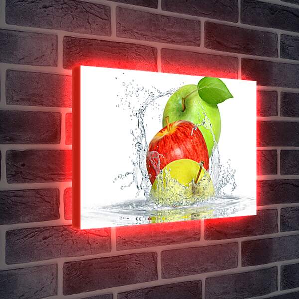 Лайтбокс световая панель - Три яблока, зелёного, красного и жёлтого цвета
