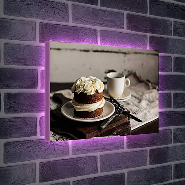 Лайтбокс световая панель - Торт с белыми розочками наверху