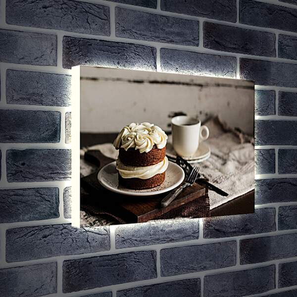 Лайтбокс световая панель - Торт с белыми розочками наверху