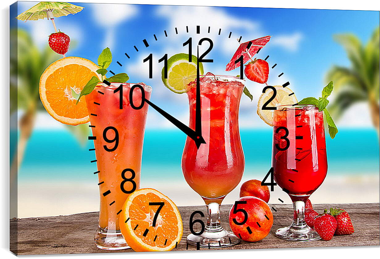 Часы картина - Три бокала коктейля разных размеров