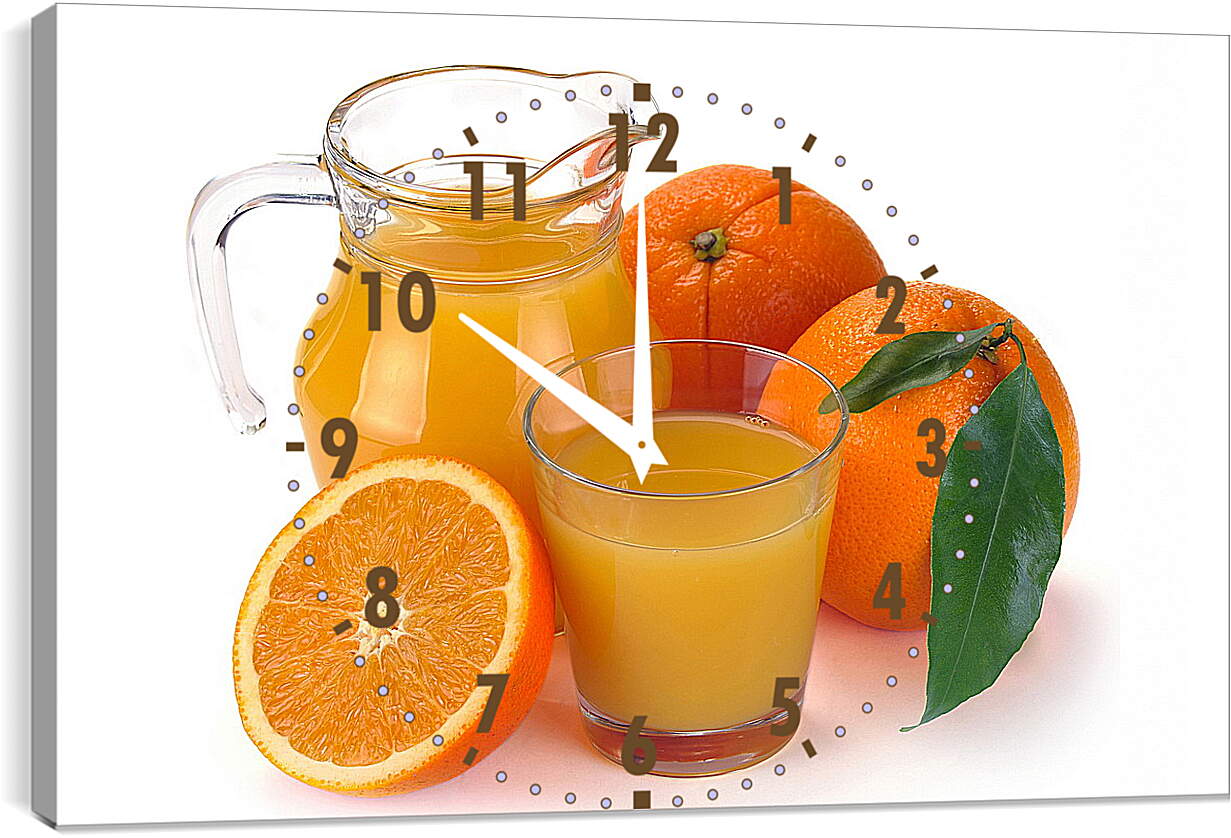 Часы картина - Кувшин и стакан апельсинового сока