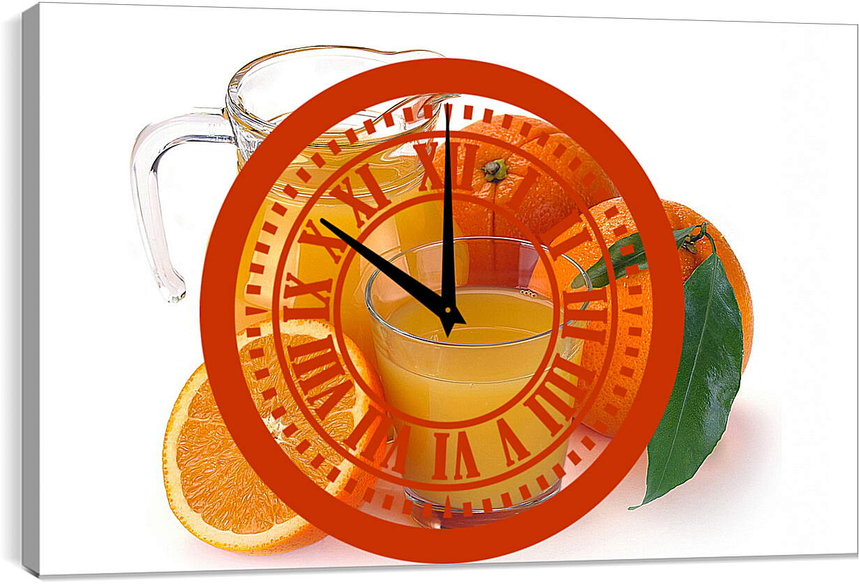 Часы картина - Кувшин и стакан апельсинового сока