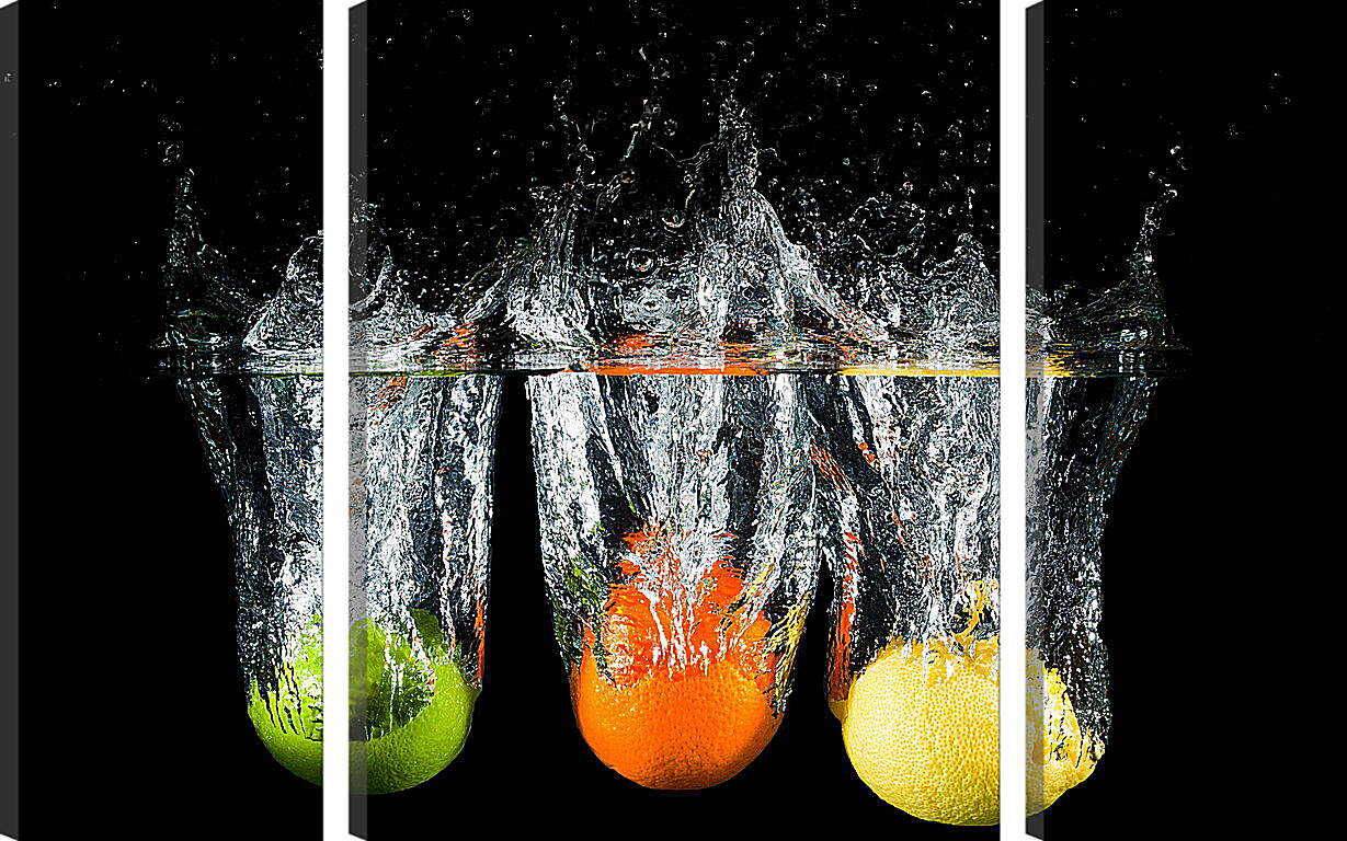 Модульная картина - Три фрукта под водой