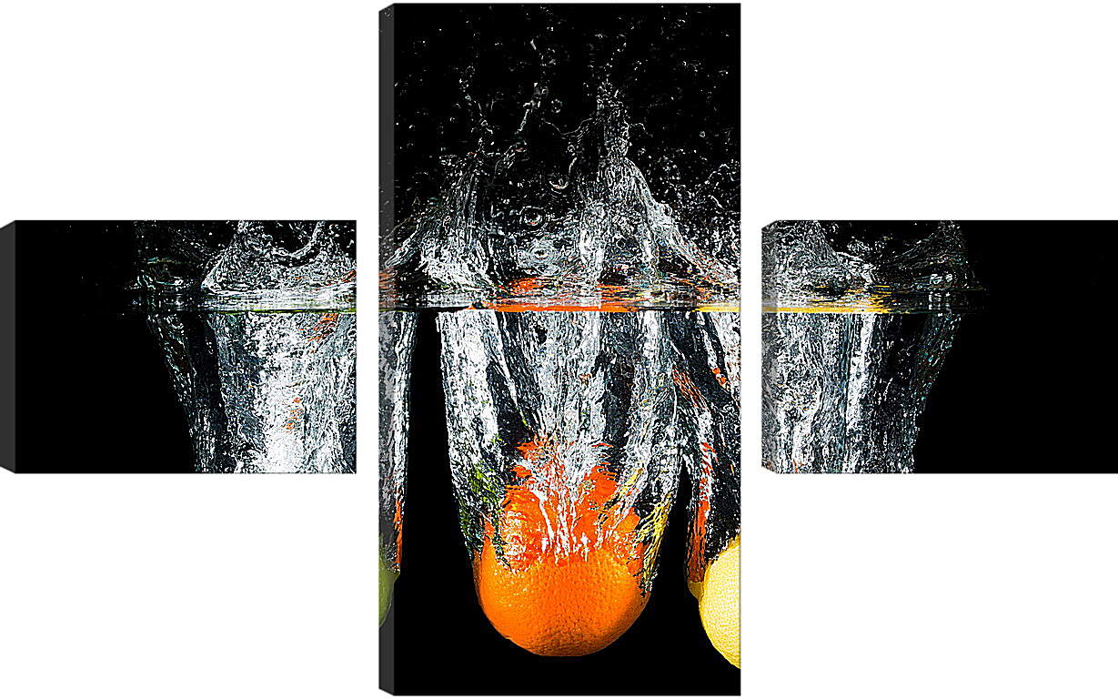 Модульная картина - Три фрукта под водой