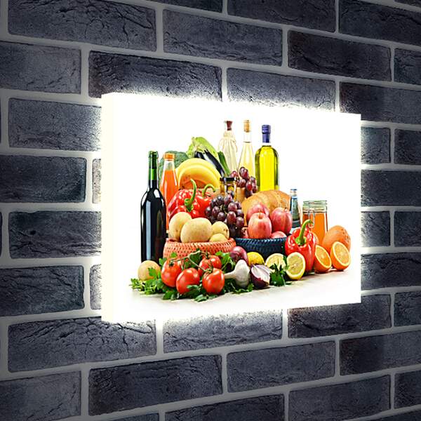 Лайтбокс световая панель - Несколько бутылок, зелень, фрукты и овощи