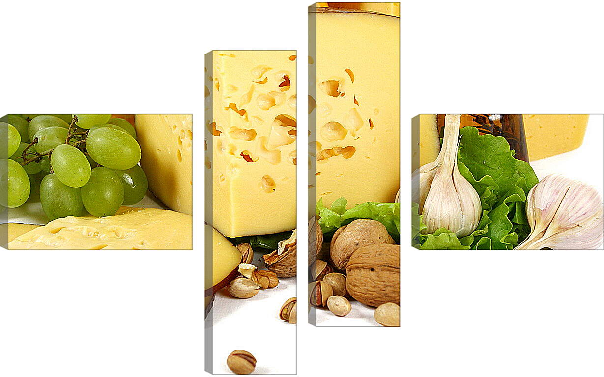 Модульная картина - Виноград, сыр, орехи и чеснок