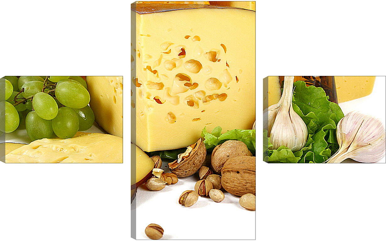 Модульная картина - Виноград, сыр, орехи и чеснок