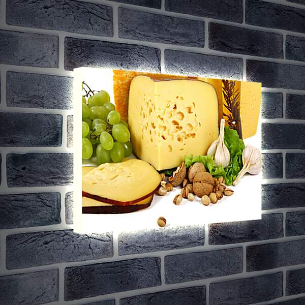 Лайтбокс световая панель - Виноград, сыр, орехи и чеснок