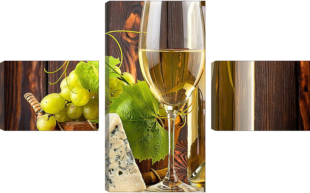Модульная картина - Кусочек сыра, виноград и бокал белого вина
