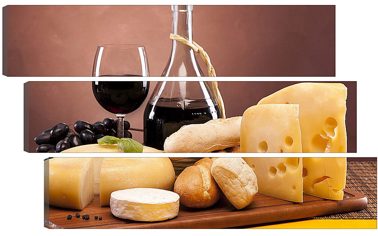 Модульная картина - Хлеб, сыр, виноград и вино